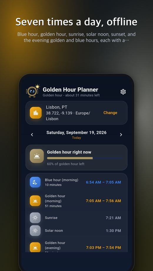 Golden Hour Planner screenshot 1